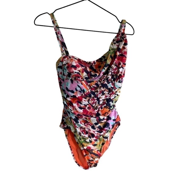 New! Bleu Rod Beattie One‎ Shoulder Shirred Swimsuit Animal Party Print - Picture 1 of 7